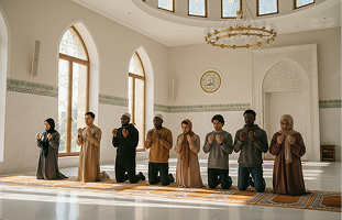 Kegiatan sholat berjamaah di Masjid Sekolah