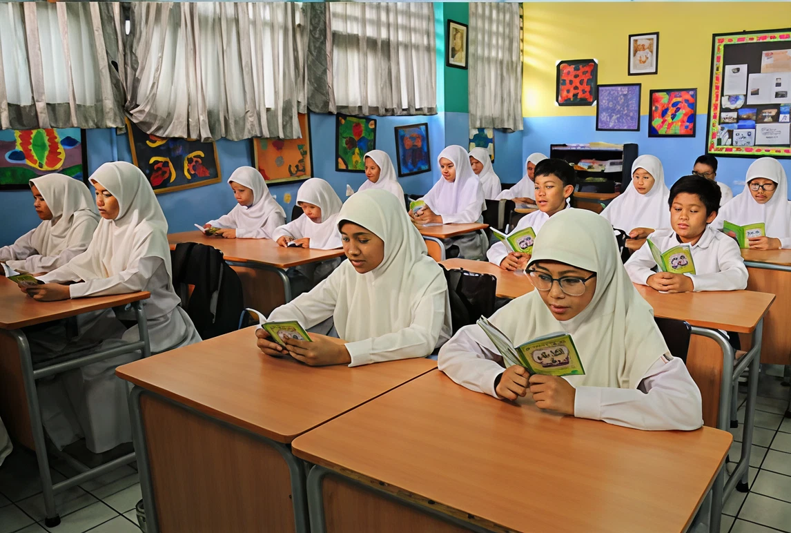 Siswa sekolah dasar mengikuti kegiatan pembelajaran di kelas